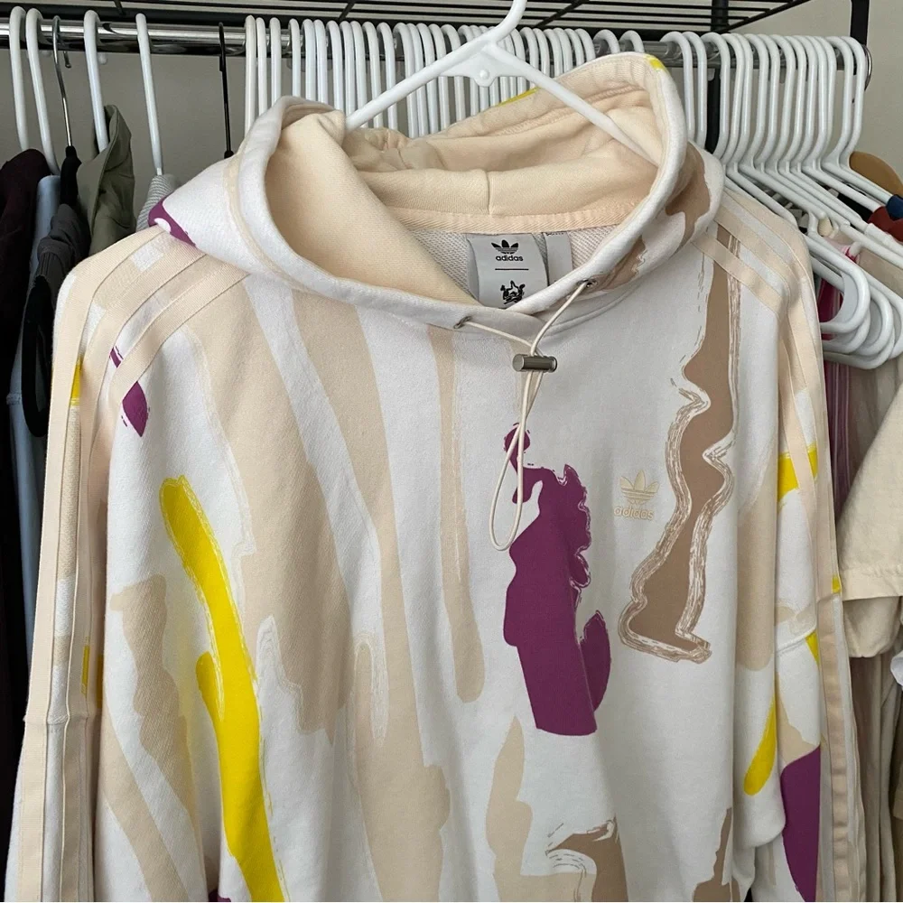 ADIDAS x Thebe Magugu Collab Drawcord Hoodie Sweatshirt, Semi Pulse Multicolor - Picture 3 of 6